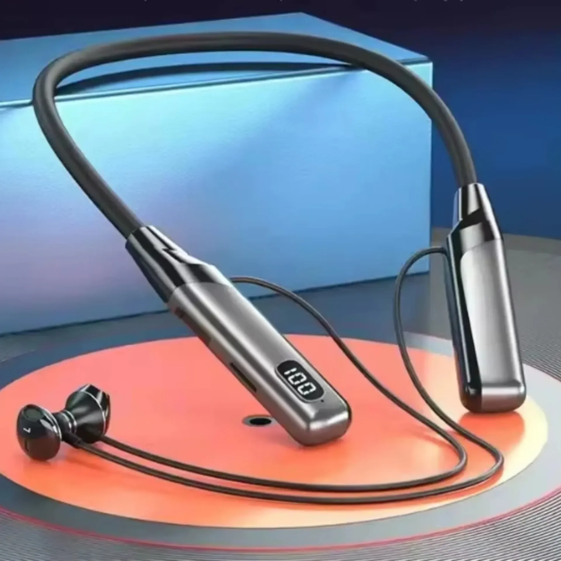 iFAST IF-185 Digital Display Bluetooth Wireless Neckband Earphone| Up to 40 Hours Music Playtime | Voice Assistance, Dual Pairing, Plug-in Cards Mode (Black)