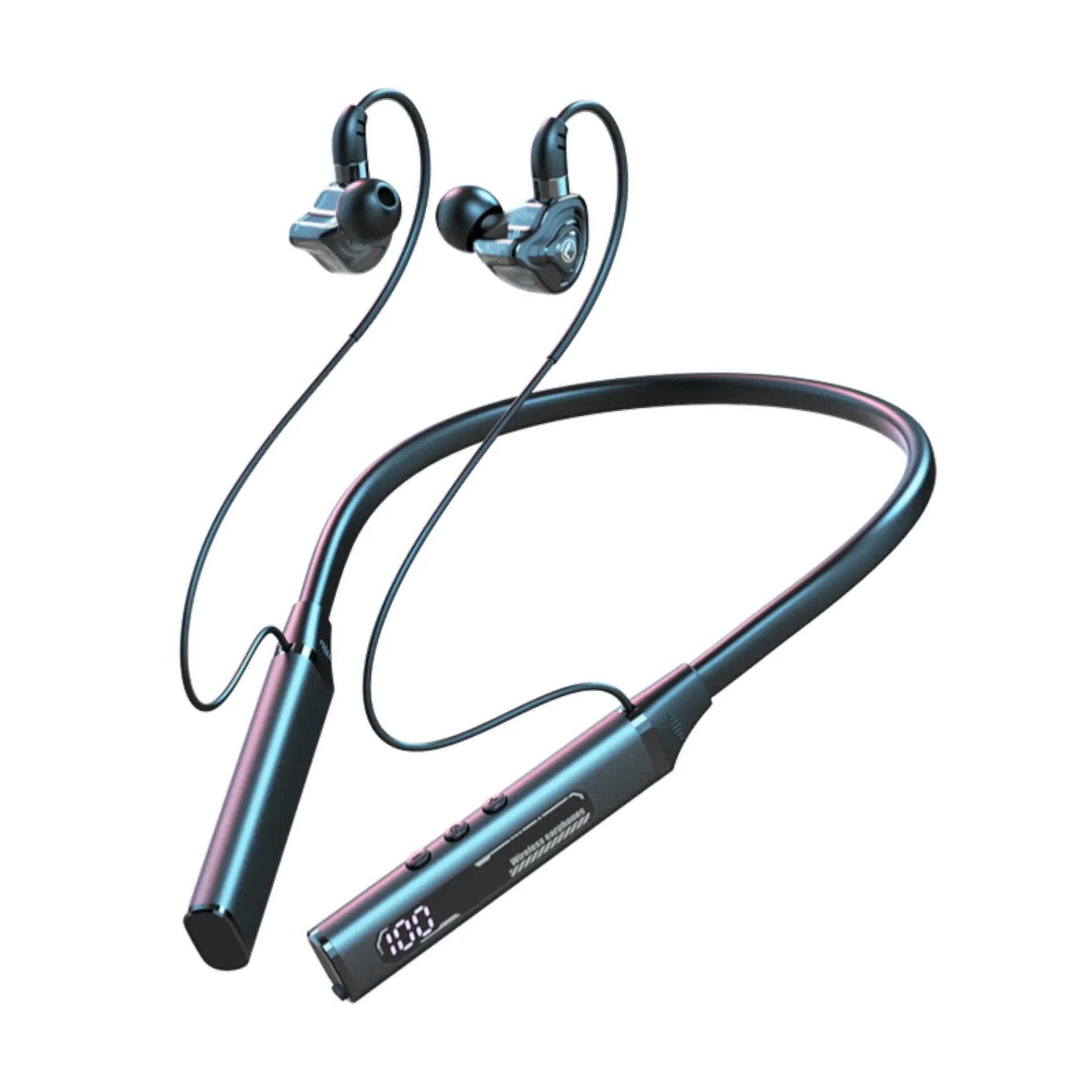 iFAST IF-196 Wireless Bluetooth Neckband Earphone with 45H Playtime, Bluetooth 5.3, Dual Device Pairing, Digital Display (Black)