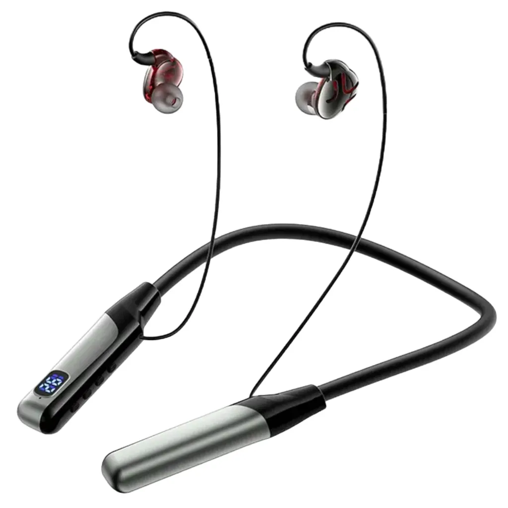 iFAST IF-H6 Digital Display Bluetooth Wireless Neckband Earphone| HD Call Stereo Bass | Up to 40 Hours Music Playtime | Voice Assistance, Dual Pairing, Plug-in Cards Mode (Black)