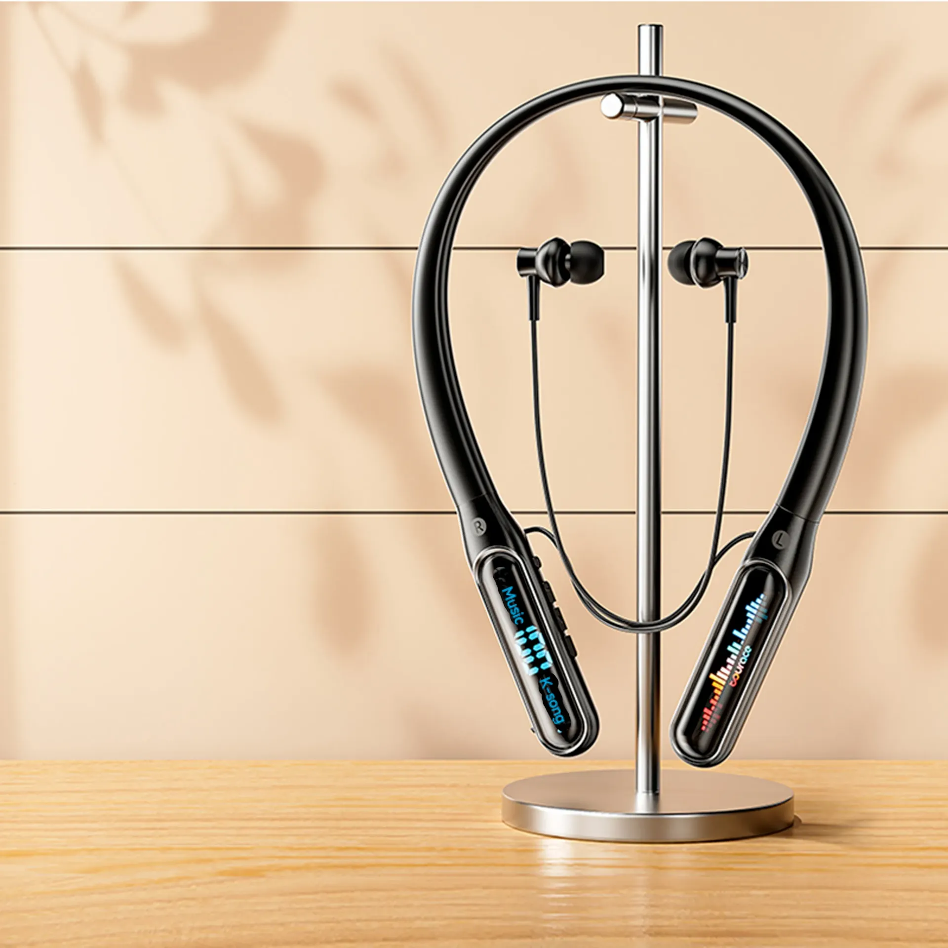 iFAST IF-165 Bluetooth 5.4 Wireless Neckband with Digital Display & Karaoke Singing Mode (Black)